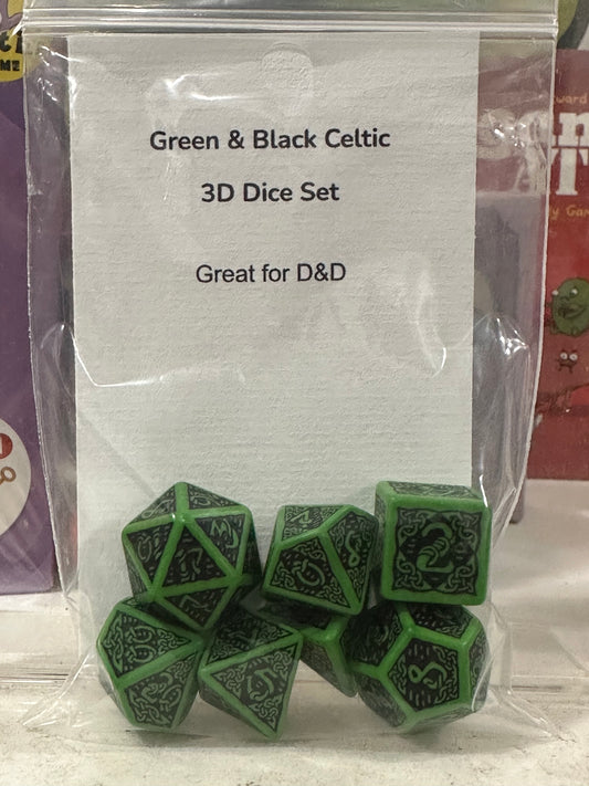 Green & Black Celtic 3D Dice Set